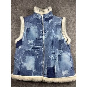 Black Mountain‎ Outdoor Vest Womens Small Denim Look  Faux Fur Lined & Trim NWOT